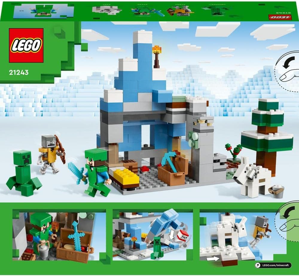 LEGO 21243 Minecraft The Frozen Peaks, Cave Mountain Set with Steve, Creeper, Goat Figures and Accessories, Icy Biome Toy for Kids Age 8 Plus Years Old