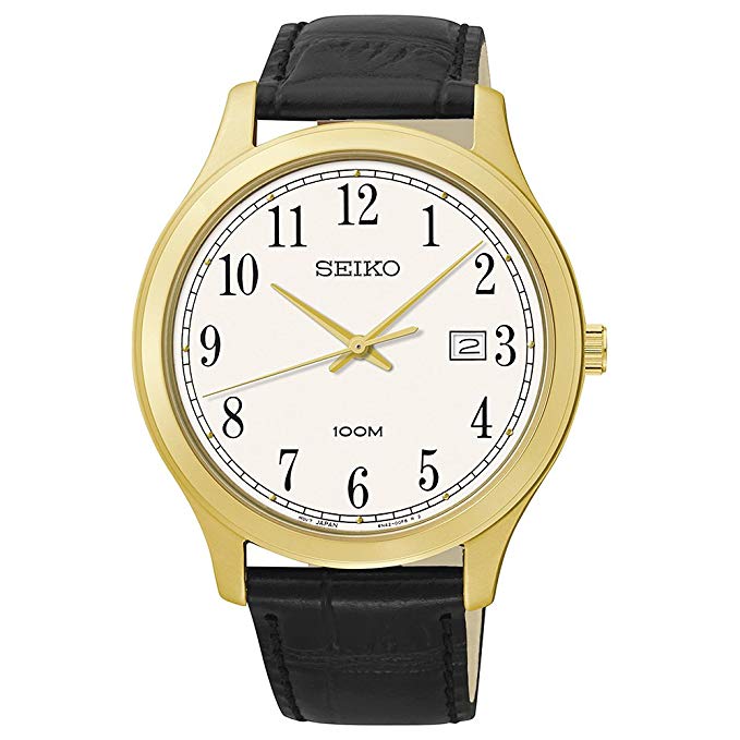 Seiko SUR086 Black Leather Watch