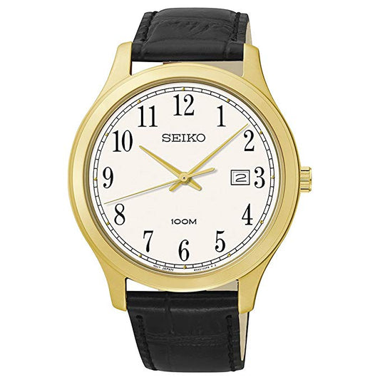 Seiko SUR086 Black Leather Watch