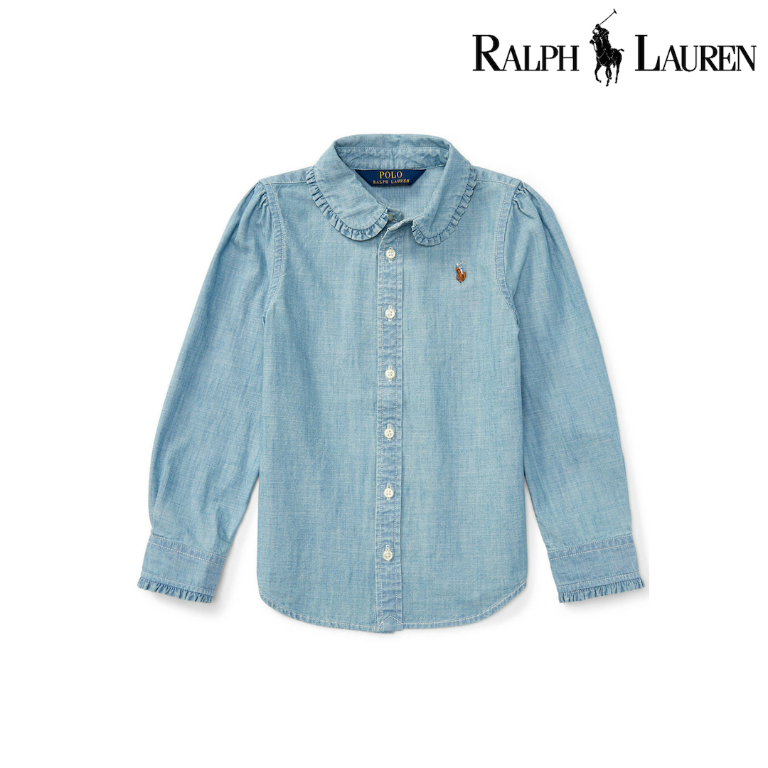 Polo Ralph Lauren Girls Long Sleeve Chambray Shirt (3/3T) Light Blue