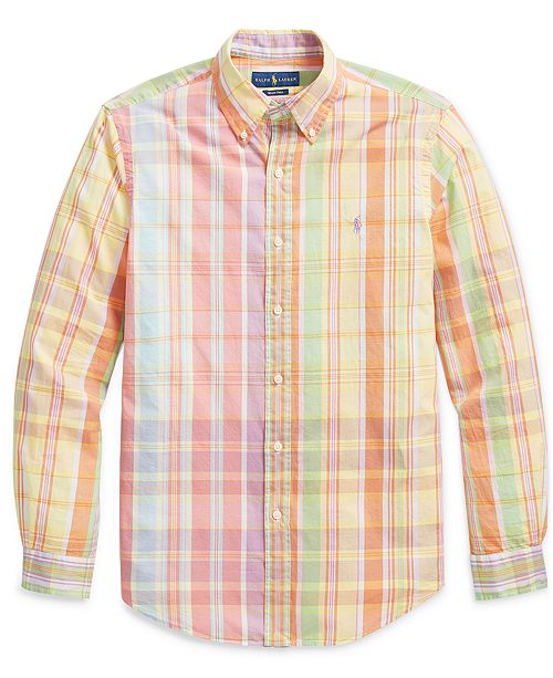Ralph Lauren Orange Button Down Plaid Long Sleeve Shirt, XL