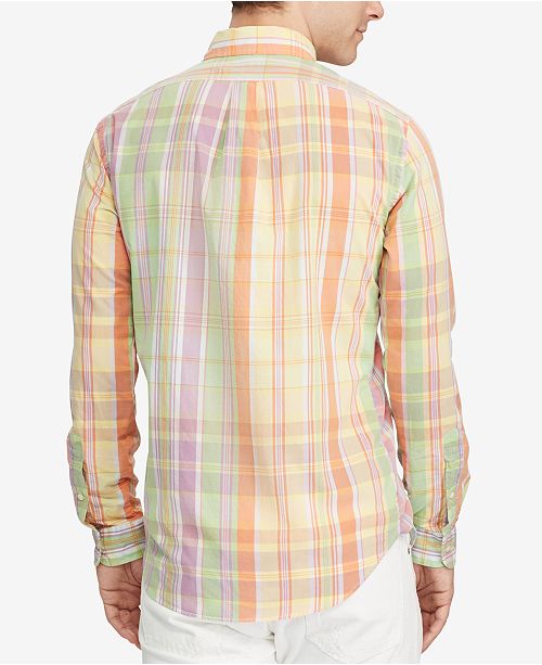 Ralph Lauren Orange Button Down Plaid Long Sleeve Shirt, XL