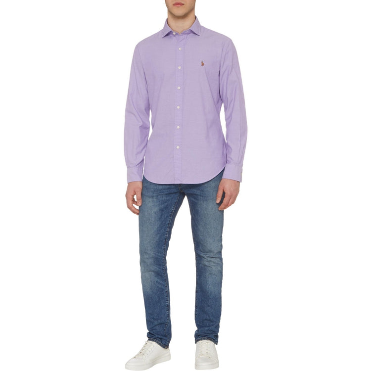 Polo Ralph Lauren Mens Slim Fit Cotton Oxford Shirt Lavender/White (XL)