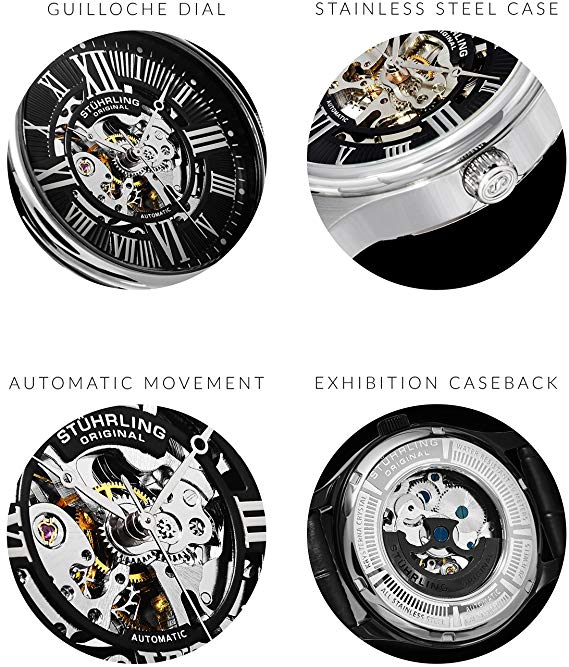 Stuhrling 747.02 Atrium Automatic Skeleton Black Watch
